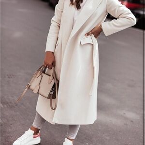 Chic White Long Coat wrap belted jacket